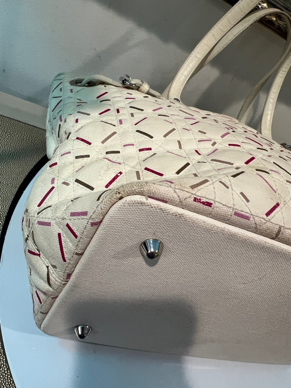 Dior Panarea Cannage Tote Bag Cream and Pink Patterned Tote - needs cleaning - Picture 6 of 11